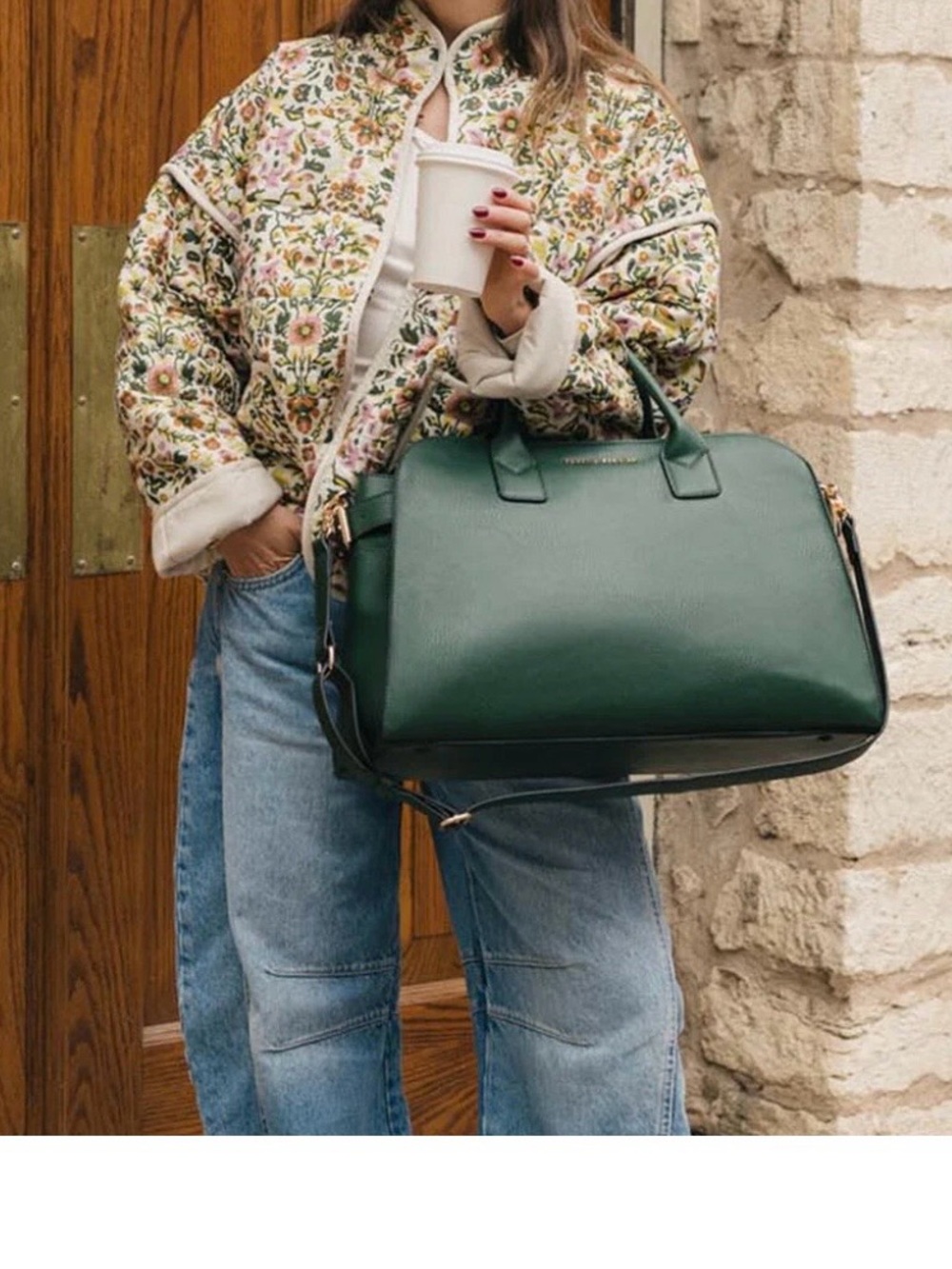 Poppy and Peonies Uptown Tote in Heritage Green. New! - Picture 2 of 5